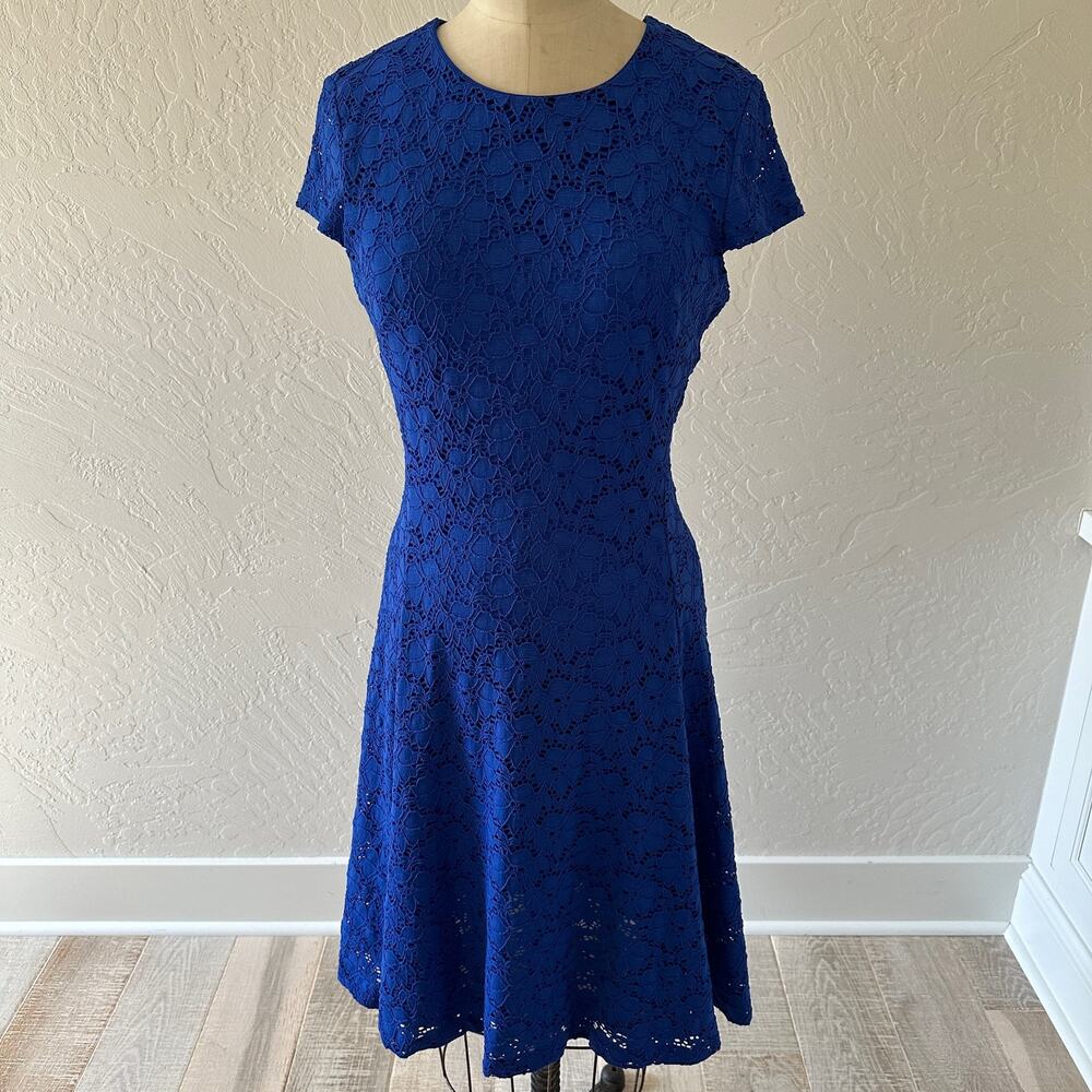 ALFANI | Womens Blue Lace Fit & Flare Dress $99 NEW Size 8 Blue Orchid Wedding